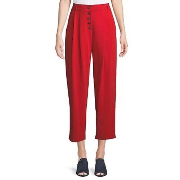 A.L.C  NWT  Russel Cropped Button-Fly High Rise Crepe Pants Scarlet Red Size 2 - Picture 2 of 11